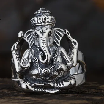 De prata tailandês de deus-elefante anel para homem S925 prata pura personalidade sorte sorte elefante no nariz do homem Novo anel de abertura
