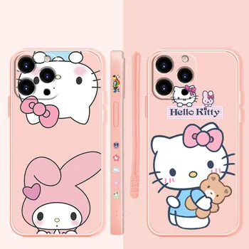 Hello Kitty, My Melody Bonito Praça Líquido Caso de Telefone Para o iPhone da Apple 14 13 12 11 Pro Max 13 12 Mini XR XS X 7 8 6 6S Além de Cobrir