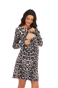 Leopard Vestidos De Maternidade De Mulheres Pregancy Outono-Inverno De Roupas De Enfermagem Jersey Roupas De Manga Longa