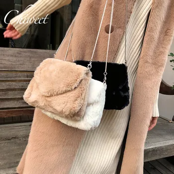 Estilo Coreano Mulheres Inverno Artificial Pele Do Coelho Bag Pequena Cadeia De Sacos De Mensageiro Marca Suave De Luxo, Bolsas, Bolsa De Ombro De Embreagem