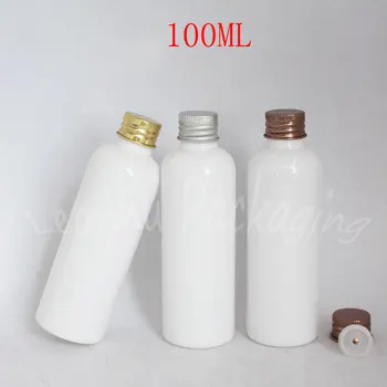 100ML Redondo Branco Garrafa de Plástico de Alumínio Tampa , 100CC Vazio Cosmético , Loções / Shampoo Embalagem Frasco ( 50 PC/Lote )