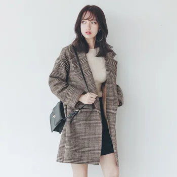 Outono e inverno novo estilo coreano soltas, além de algodão grossa manta de lã casaco de mulheres comprimento médio de lã casaco virada para baixo de gola