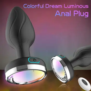 Cor de silicone plug anal controle remoto sem fio emissor de luz de vibração do plug anal sexo masculino e sexo feminino brinquedo vibrador estimulador