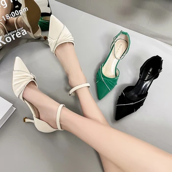 Moda sapatos de Saltos Altos Mulheres 2022 Nova Primavera e Outono Oco Garota francesa de Uma palavra Fivela de Luxo Sandálias de Dedo Apontado Sapatos de salto alto 1