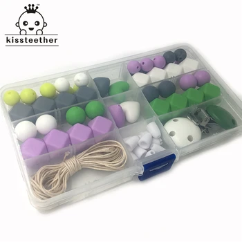 3 Caixas de Bebê Teether Brinquedos de Cores Brilhantes Dentição Silicone Kit Geométricas Hexágono de Silicone de Crochê, Miçangas Dentição DIY de Enfermagem 1