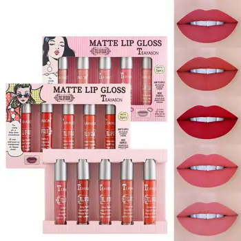 5Pcs/Set Lip Glaze Seguro, Natural, Não-Vara Matte Impermeável, Liso Lábio Líquidos de Brilho para a Menina Cor Lip Gloss 2