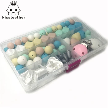 3 Caixas de Bebê Teether Brinquedos de Cores Brilhantes Dentição Silicone Kit Geométricas Hexágono de Silicone de Crochê, Miçangas Dentição DIY de Enfermagem 3