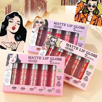5Pcs/Set Lip Glaze Seguro, Natural, Não-Vara Matte Impermeável, Liso Lábio Líquidos de Brilho para a Menina Cor Lip Gloss 4